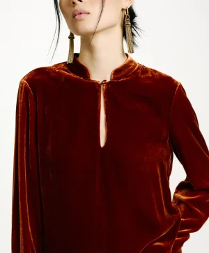 Momoni BLUSA AISU IN VELLUTO MISTO SETA LISCIO- Ruggine Shop