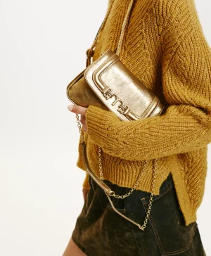 Momoni BORSA MIMI' FLORE IN ECOPELLE LAMINATA- Oro Hot