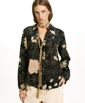 Momoni CAMICIA MEUDON IN CREPE DE CHINE STAMPATO-NERO/ROSA CIPRIA Nero/RosaCipria Fashion