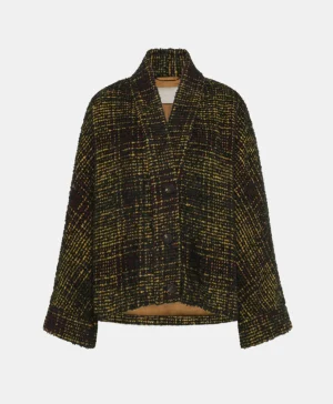 Momoni CAPPOTTO SASHIMI IN CHECK BOUCLE- Verde/Giallo Cheap