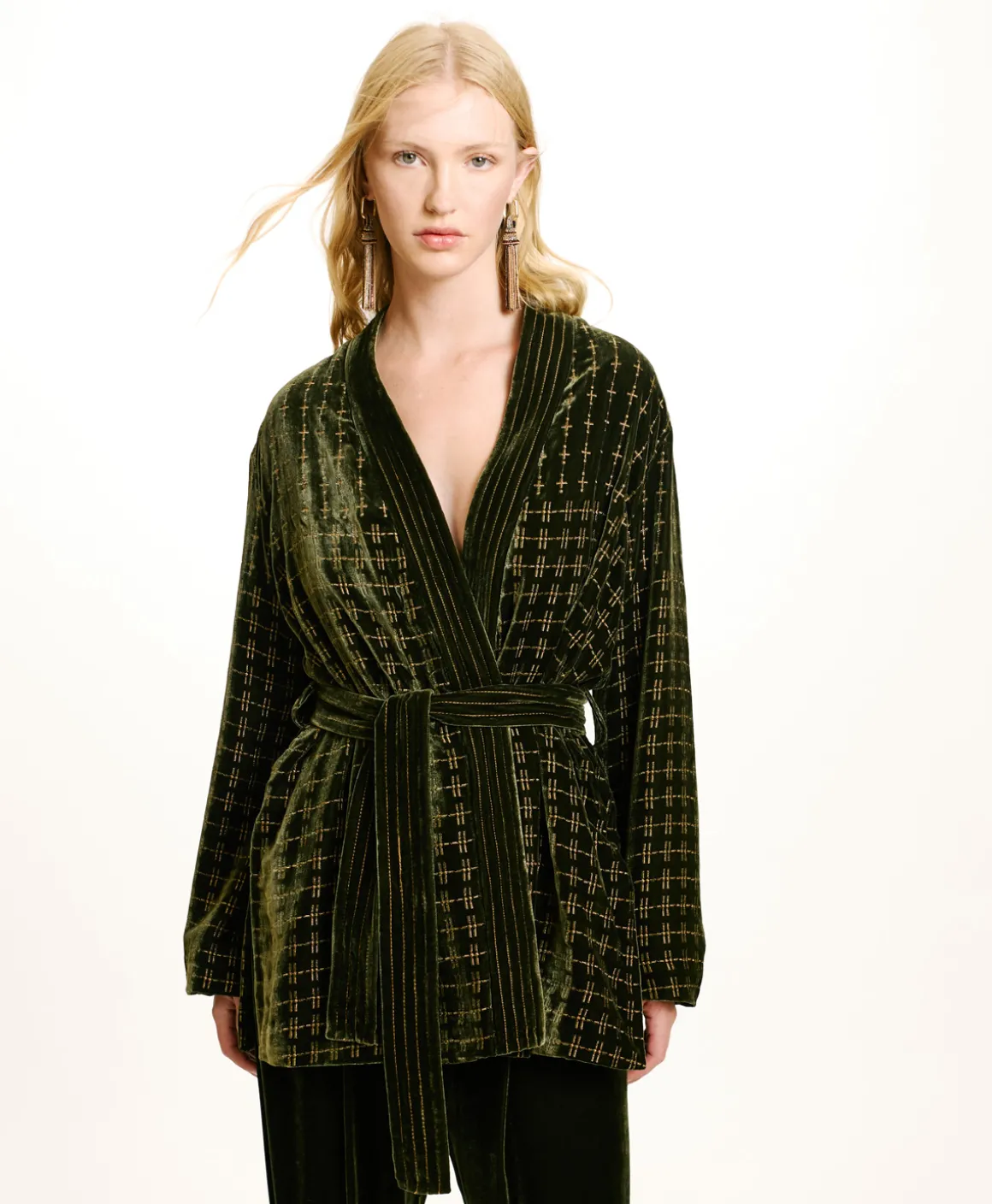 Momoni GIACCA EUGENIE IN VELLUTO MISTO SETA RICAMATO - VERDE MATCHA VerdeMatcha Fashion