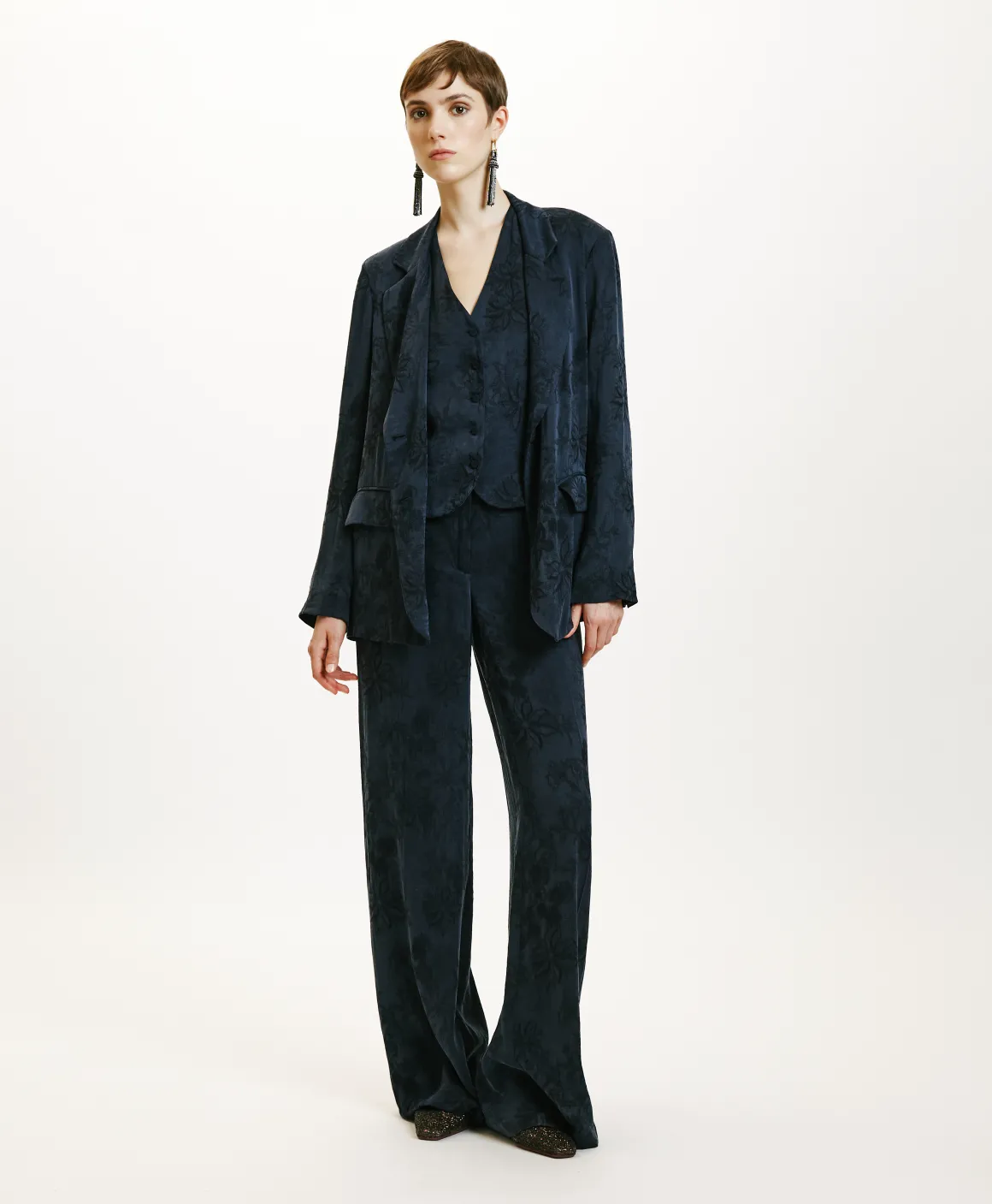 Momoni GIACCA NAGOYA IN LYONCEL VISCOSA JACQUARD- Indaco Hot