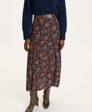 Momoni GONNA TAKUMA IN CREPE DE CHINE STAMPATO- Blu/Arancione New