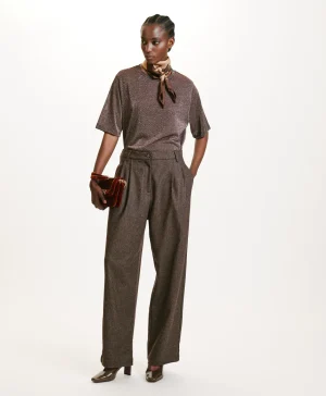 Momoni PANTALONI ADAM IN CHEVRON MISTO LANA BICOLOR- Mogano/Mandorla Best Sale