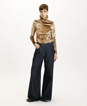 Momoni PANTALONI AOKI IN DENIM LAMINATO- Blu/Oro Cheap