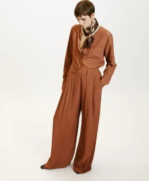 Momoni PANTALONI ASPEN IN ACETATO/SETA UNITO- Mandorla Best