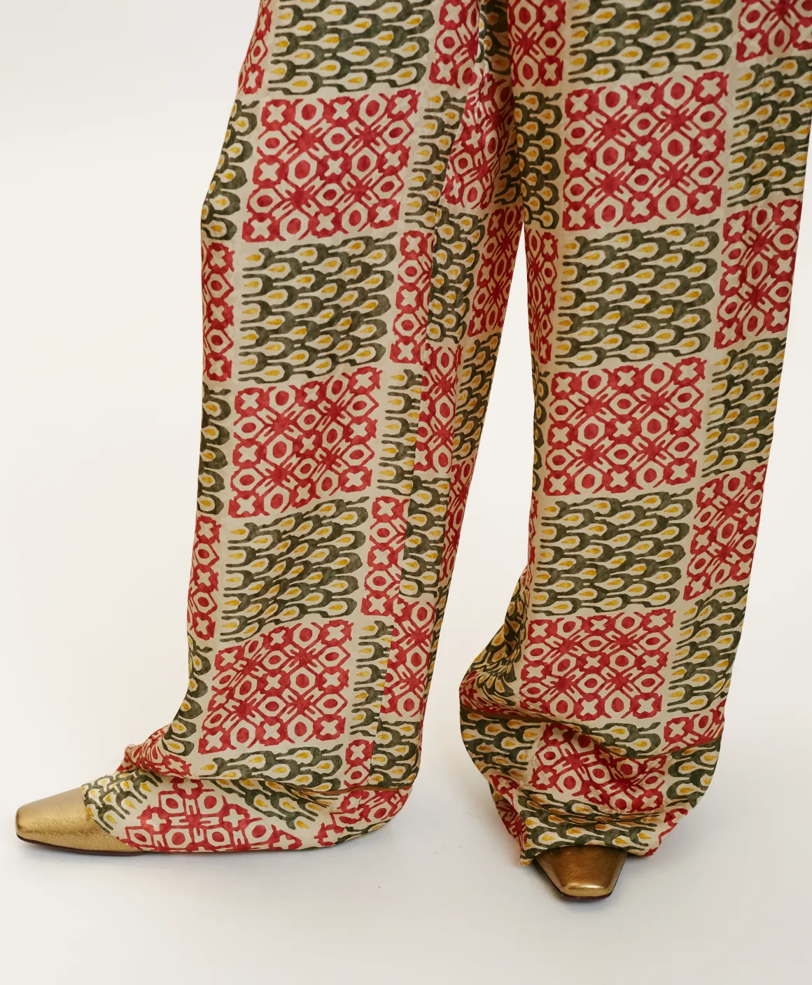 Momoni PANTALONI DAIKI IN VISCOSA JACQUARD STAMPATA- Militare/Corallo New