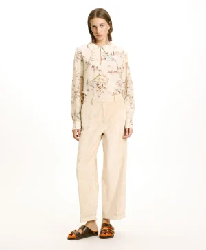 Momoni PANTALONI DANGO IN VELLUTO A COSTE STRETCH- Crema Clearance