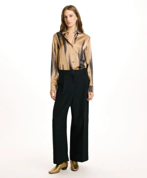 Momoni PANTALONI GRECALE BIS IN CHEVRON COTONE LANA- Blu Clearance