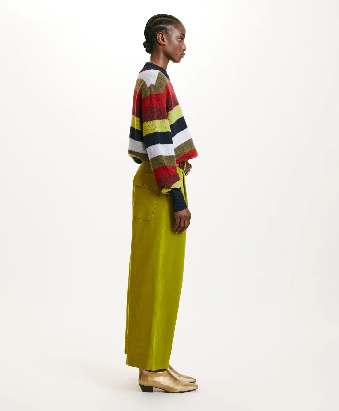 Momoni PANTALONI GRECALE BIS IN VELLUTO MILLE RIGHE STRETCH-VERDE MATCHA VerdeMatcha Online