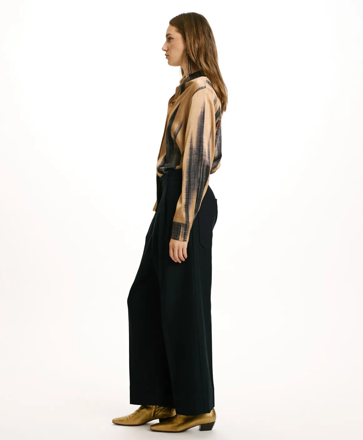 Momoni PANTALONI GRECALE BIS IN CHEVRON COTONE LANA- Blu Clearance