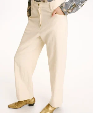 Momoni PANTALONI JACQUES IN DENIM COTONE LANA STRETCH- Crema Hot