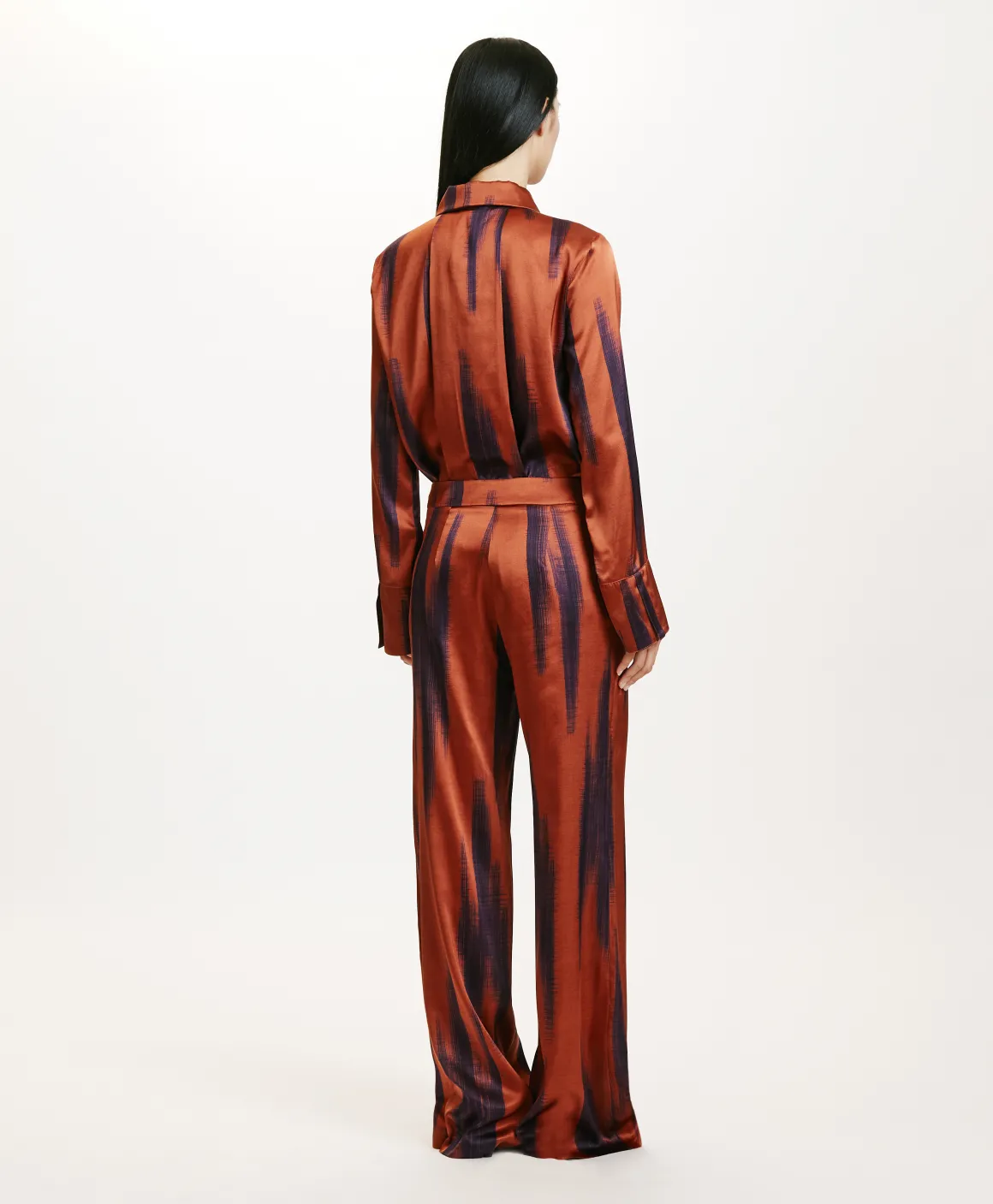 Momoni PANTALONI MISAKI IN RASO STRETCH STAMPATO- Ruggine/Inchiostro Fashion