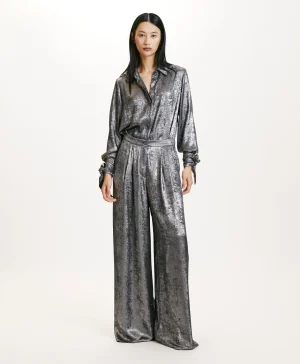 Momoni PANTALONI PATRICE IN LAMINATO FLUIDO - Argento Sale