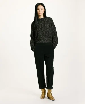Momoni PANTALONI YOKO IN VELLUTO MILLE RIGHE STRETCH- Nero Clearance