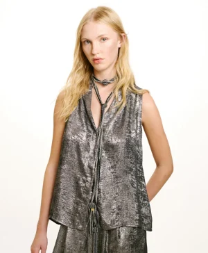 Momoni TOP KIRI IN LAMINATO FLUIDO - Argento Cheap