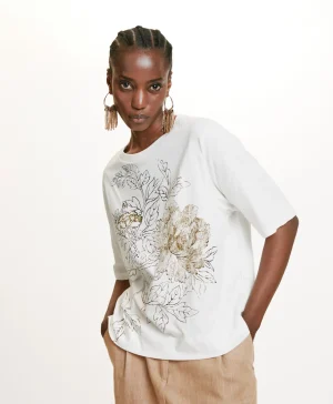 Momoni TSHIRT IORA IN JERSEY STAMPA LAMINATA- Oro Cheap