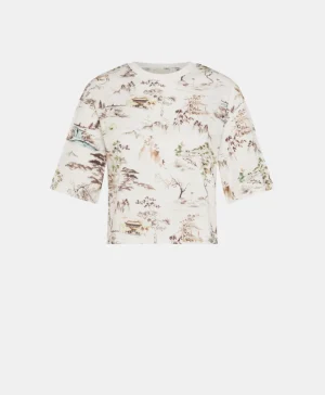 Momoni TSHIRT MARU IN JERSEY STAMPATO ALLOVER- Crema/Tabacco Online