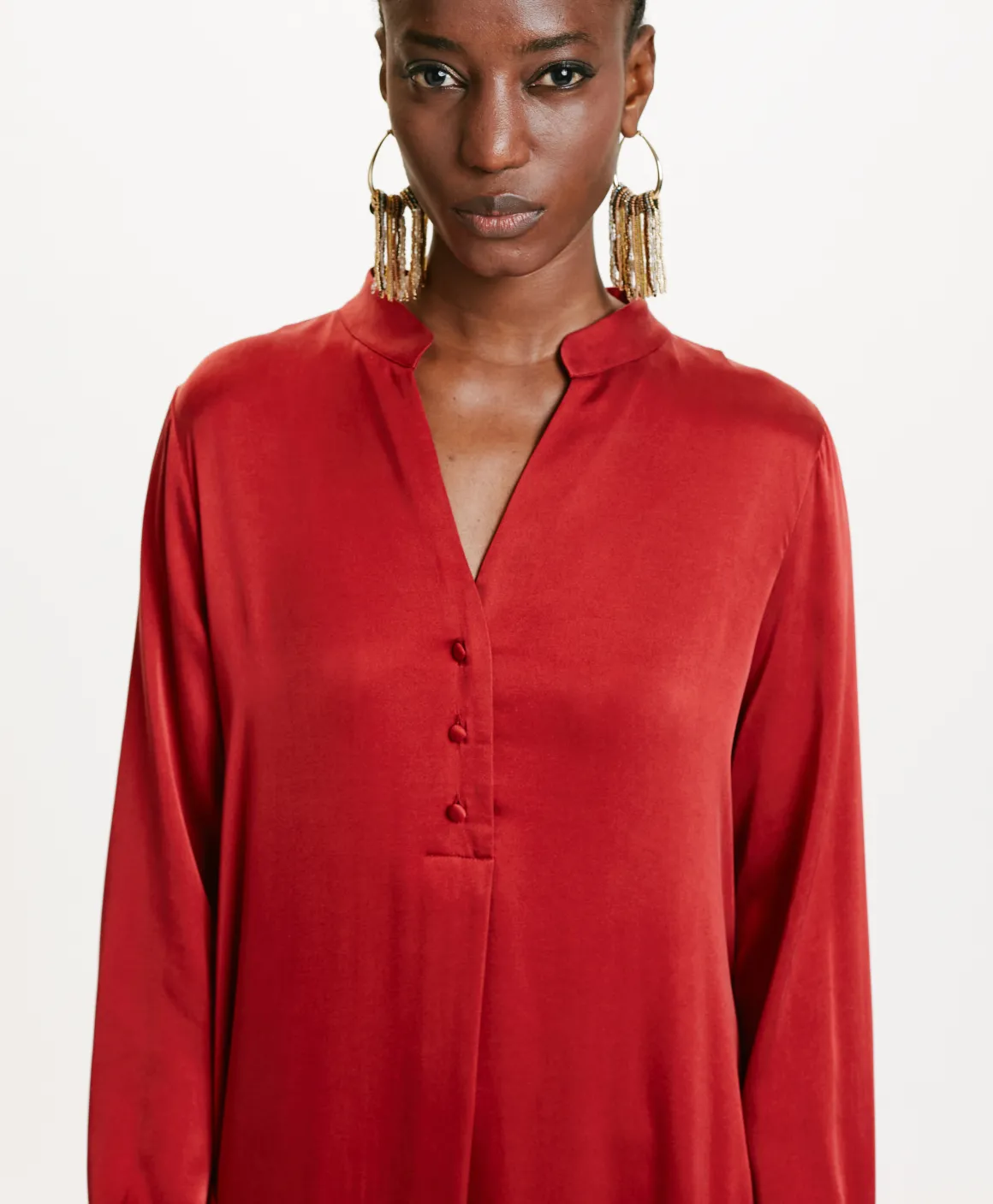 Momoni VESTITO ATENA IN SETA SANDWASHED UNITA-ROSSO CARMINIO RossoCarminio Store