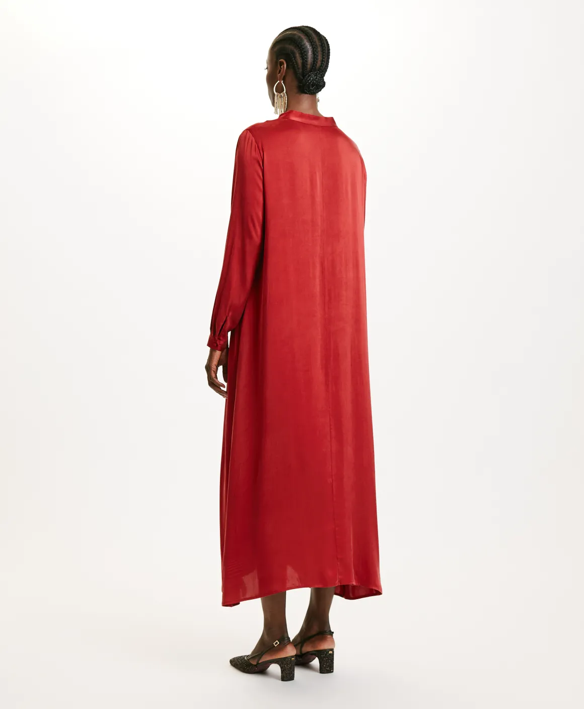 Momoni VESTITO ATENA IN SETA SANDWASHED UNITA-ROSSO CARMINIO RossoCarminio Store