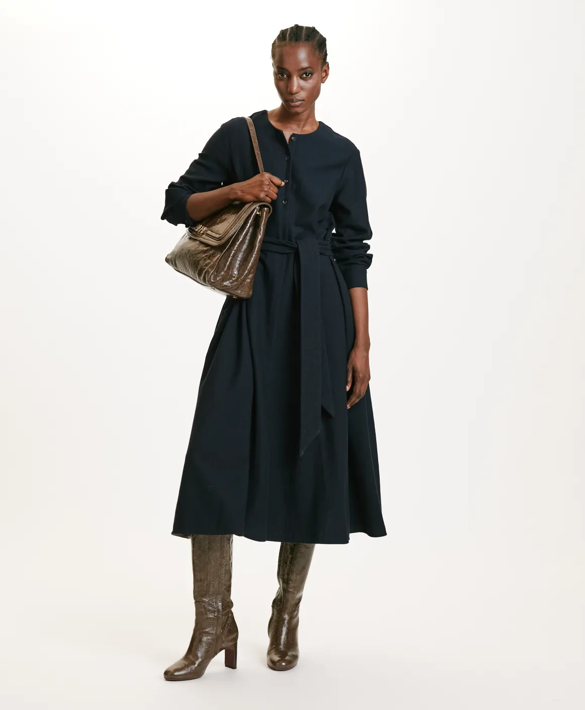 Momoni VESTITO IZUMI IN CHEVRON COTONE LANA- Blu Discount