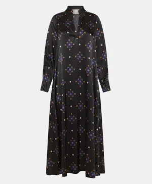 Momoni VESTITO KIKYO IN RASO STRETCH STAMPATO-NERO/MARRONE MATTONE Nero/MarroneMattone Shop