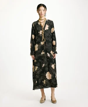 Momoni VESTITO NAO IN CREPE DE CHINE STAMPATO-NERO/ROSA CIPRIA Nero/RosaCipria Hot