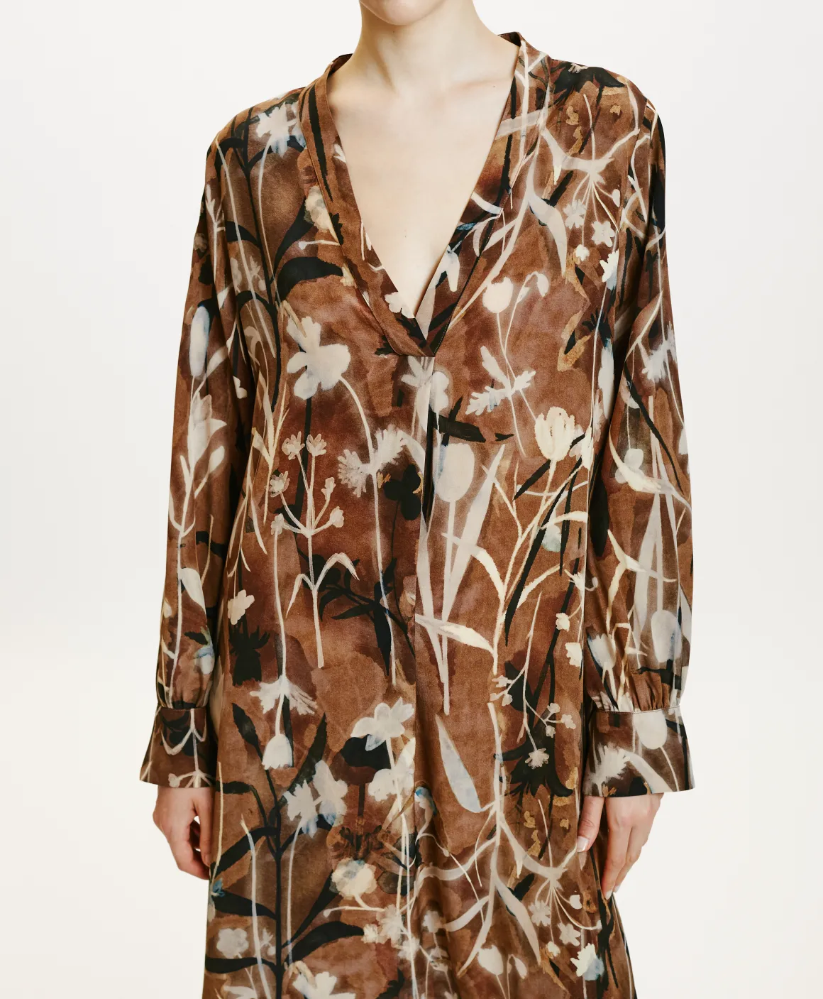 Momoni VESTITO NAO IN CREPE DE CHINE STAMPATO- Cacao/Crema Best