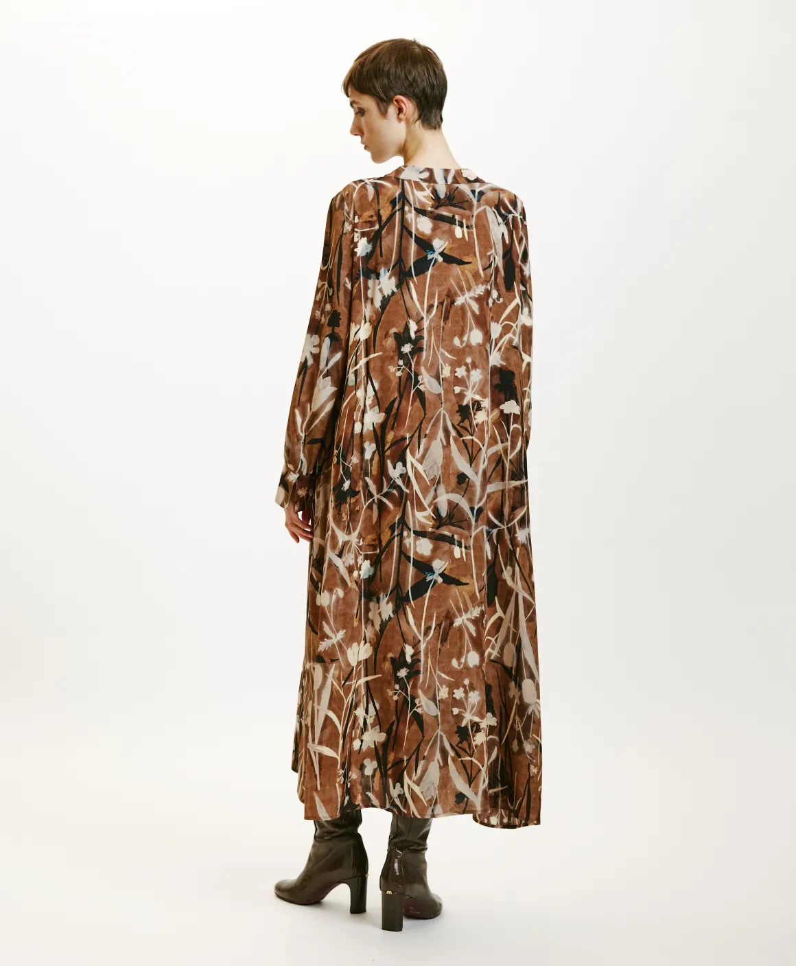 Momoni VESTITO NAO IN CREPE DE CHINE STAMPATO- Cacao/Crema Best