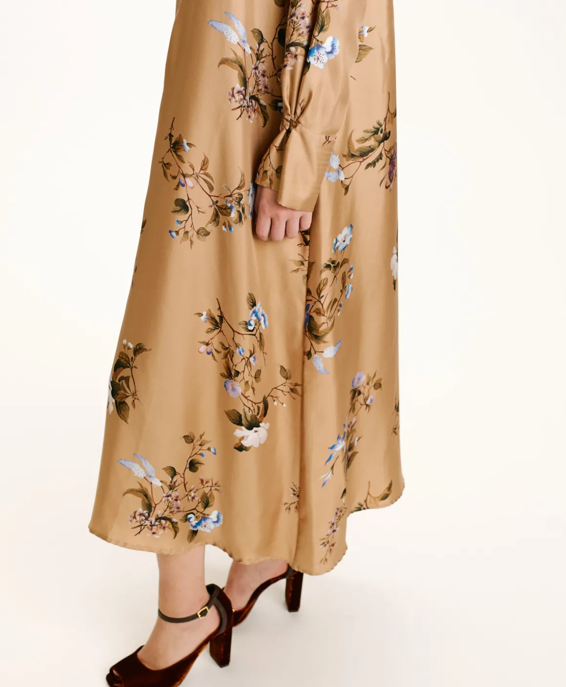 Momoni VESTITO YUI IN TWILL DI SETA STAMPATO- Tabacco/Bluette Clearance