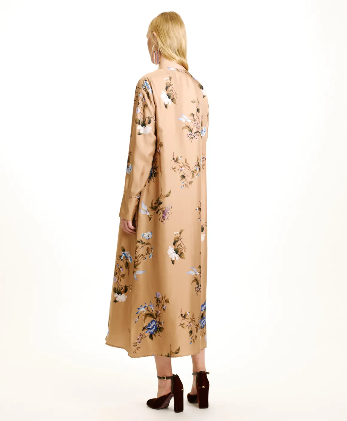 Momoni VESTITO YUI IN TWILL DI SETA STAMPATO- Tabacco/Bluette Clearance